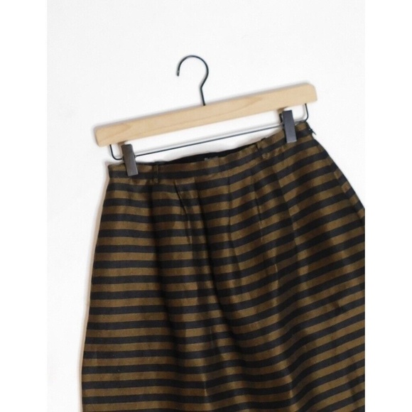MADEWELL Linen & Silk Blend Striped Pleated Skirt Brown & Black Stripe Size 0 - Picture 4 of 13